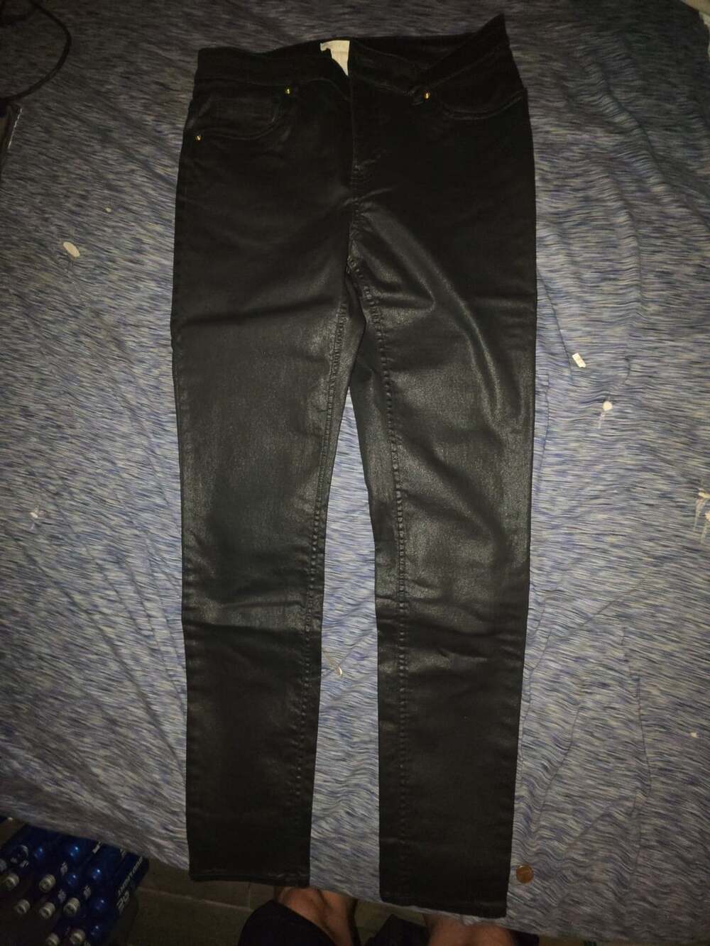 H&M Coated Skinny Pants Size 30 Black Faux Leather
